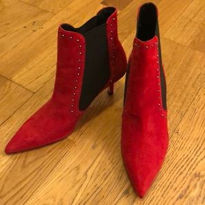 Zara red suede pointy ankle boots